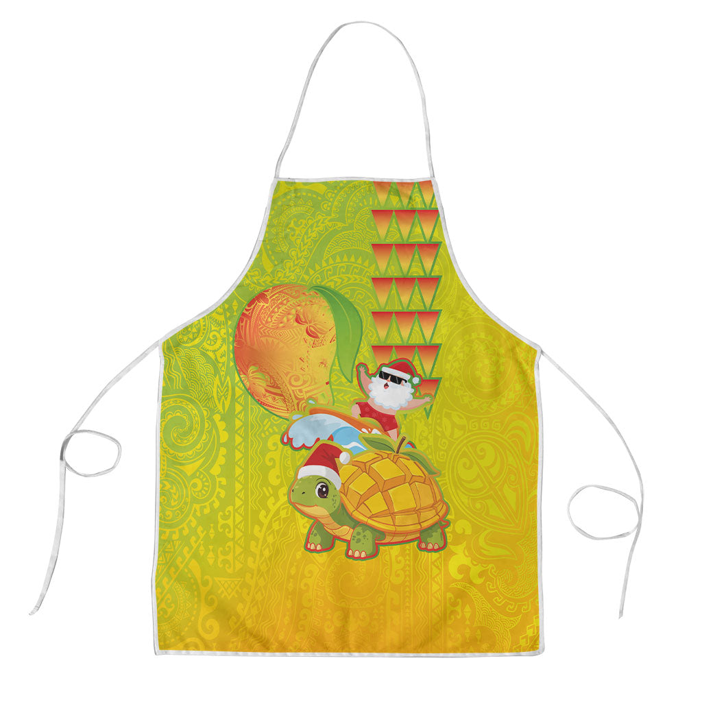 Hawaiian Mango Mele Kalikimaka Apron Santa Claus Surfing with Turtle Mango Christmas