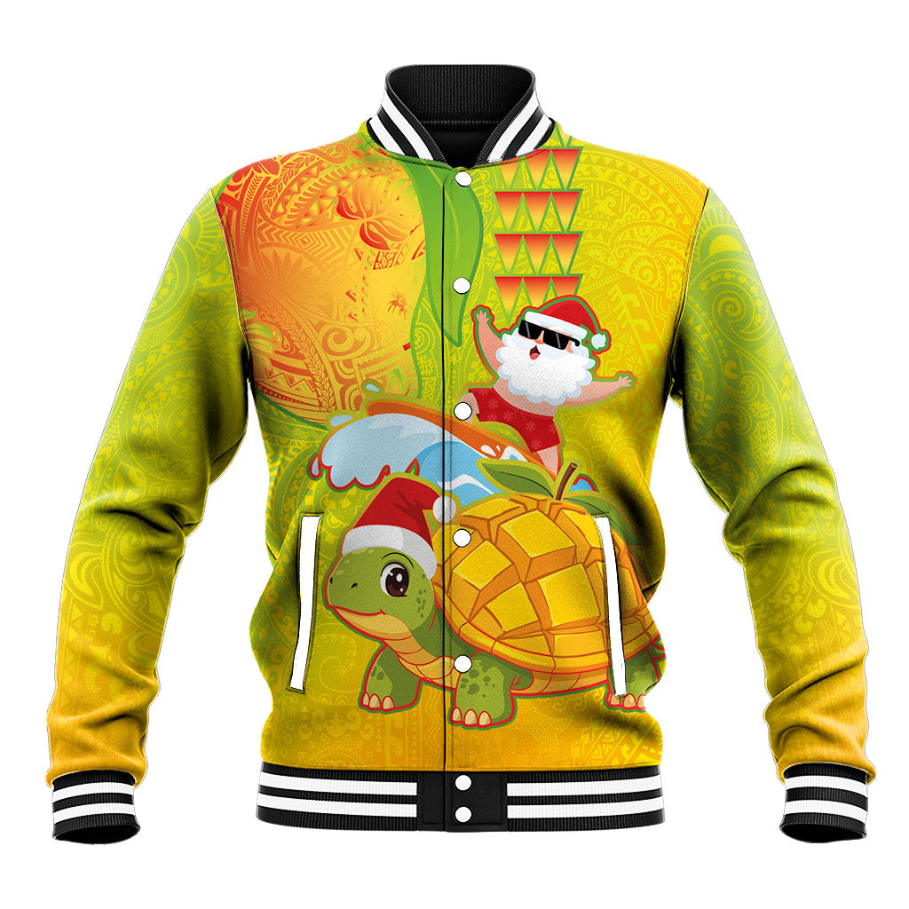 Hawaiian Mango Mele Kalikimaka Baseball Jacket Santa Claus Surfing with Turtle Mango Christmas LT03 Unisex Multicolor - Polynesian Pride
