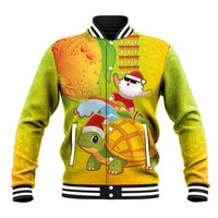 Hawaiian Mango Mele Kalikimaka Baseball Jacket Santa Claus Surfing with Turtle Mango Christmas LT03 Unisex Multicolor - Polynesian Pride