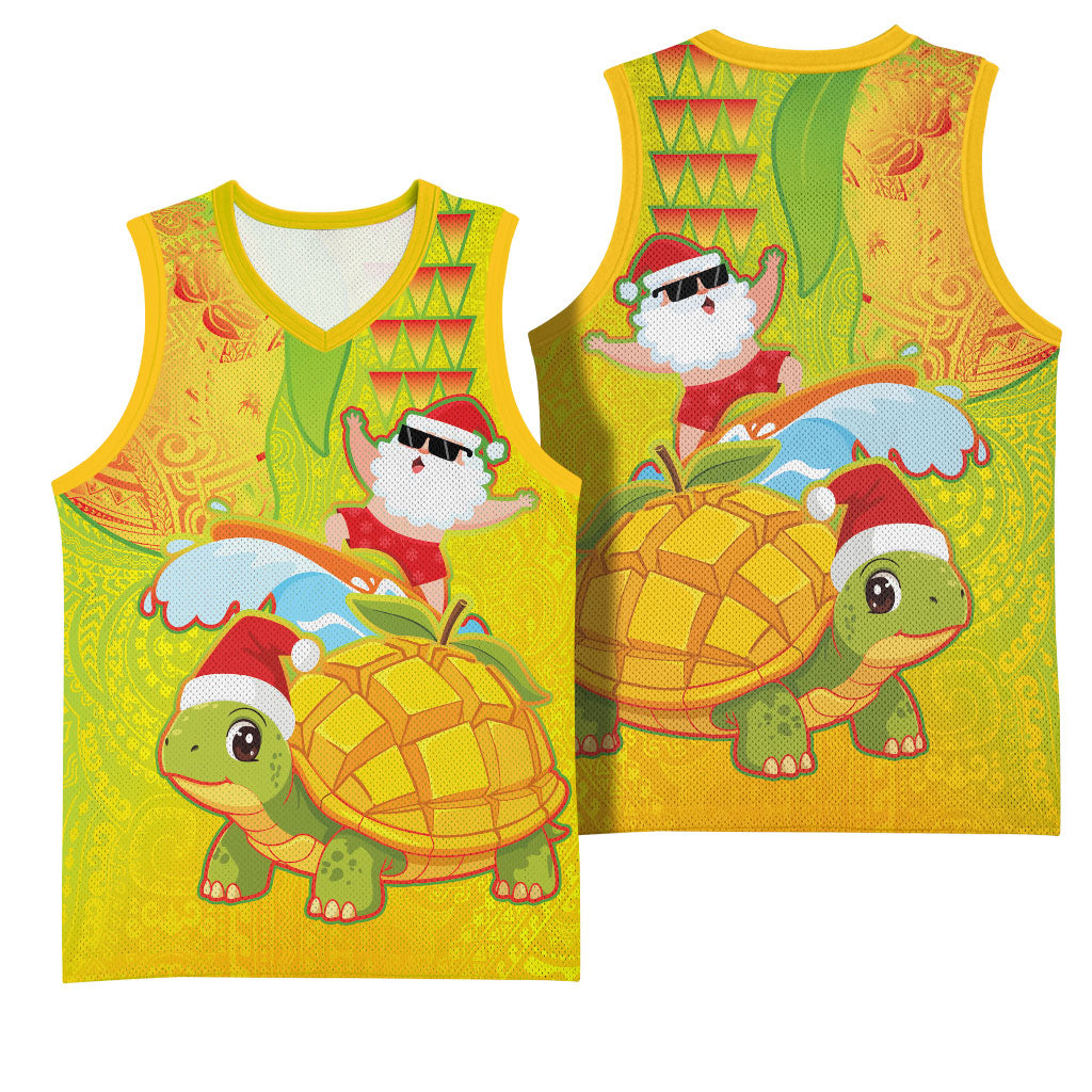 Hawaiian Mango Mele Kalikimaka Basketball Jersey Santa Claus Surfing with Turtle Mango Christmas LT03 - Polynesian Pride