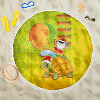 Hawaiian Mango Mele Kalikimaka Beach Blanket Santa Claus Surfing with Turtle Mango Christmas LT03 One Size 150cm Multicolor - Polynesian Pride