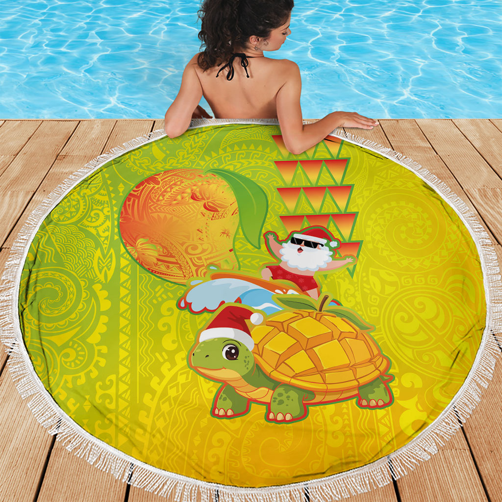 Hawaiian Mango Mele Kalikimaka Beach Blanket Santa Claus Surfing with Turtle Mango Christmas LT03 - Polynesian Pride