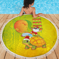 Hawaiian Mango Mele Kalikimaka Beach Blanket Santa Claus Surfing with Turtle Mango Christmas LT03 - Polynesian Pride