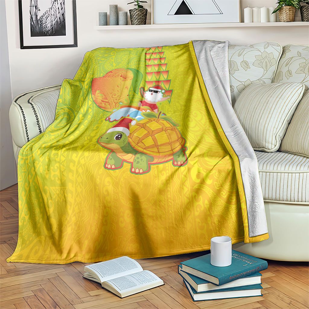 Hawaiian Mango Mele Kalikimaka Blanket Santa Claus Surfing with Turtle Mango Christmas LT03 Multicolor - Polynesian Pride