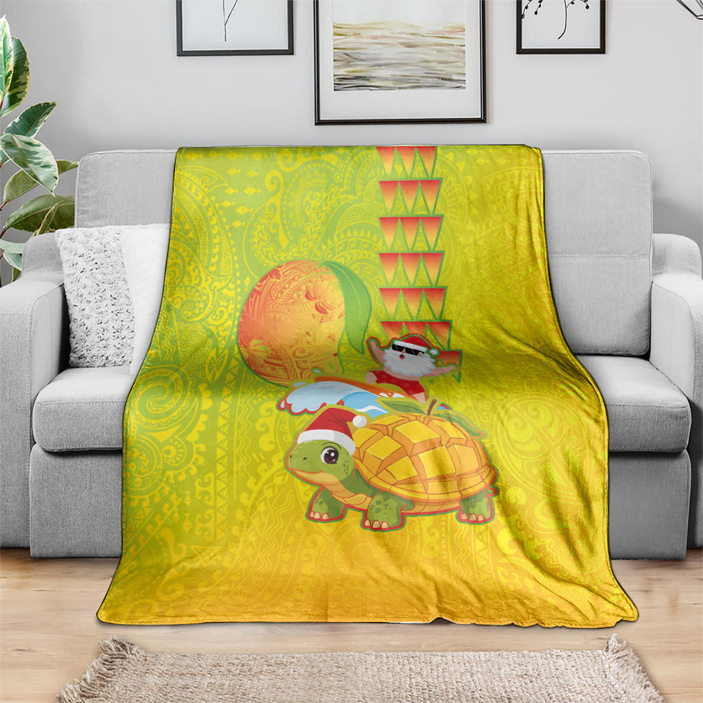 Hawaiian Mango Mele Kalikimaka Blanket Santa Claus Surfing with Turtle Mango Christmas LT03 - Polynesian Pride
