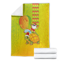 Hawaiian Mango Mele Kalikimaka Blanket Santa Claus Surfing with Turtle Mango Christmas LT03 - Polynesian Pride