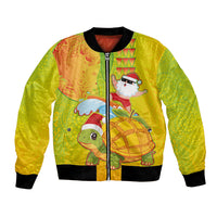 Hawaiian Mango Mele Kalikimaka Bomber Jacket Santa Claus Surfing with Turtle Mango Christmas LT03 Unisex Multicolor - Polynesian Pride