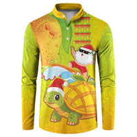 Hawaiian Mango Mele Kalikimaka Button Sweatshirt Santa Claus Surfing with Turtle Mango Christmas LT03 Multicolor - Polynesian Pride