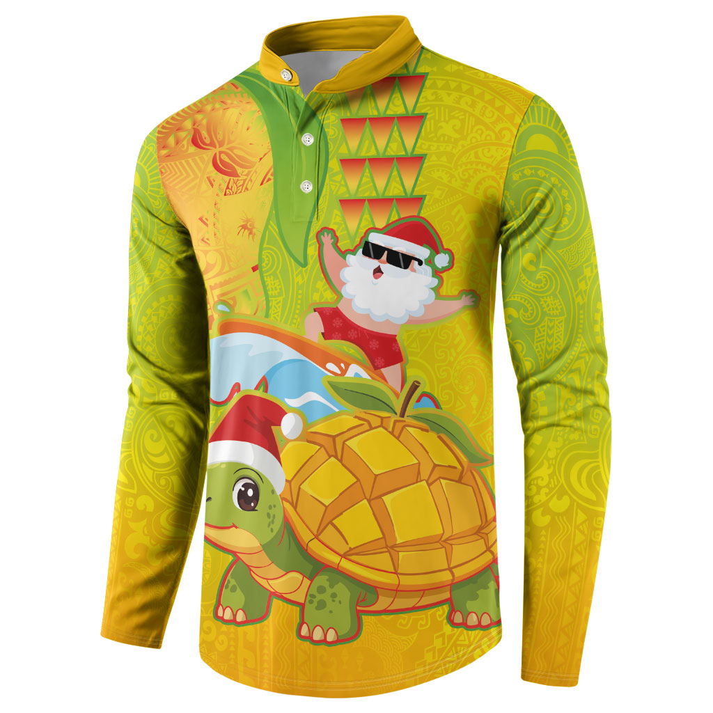 Hawaiian Mango Mele Kalikimaka Button Sweatshirt Santa Claus Surfing with Turtle Mango Christmas LT03 - Polynesian Pride