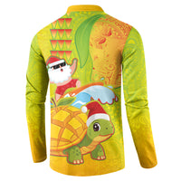 Hawaiian Mango Mele Kalikimaka Button Sweatshirt Santa Claus Surfing with Turtle Mango Christmas LT03 - Polynesian Pride