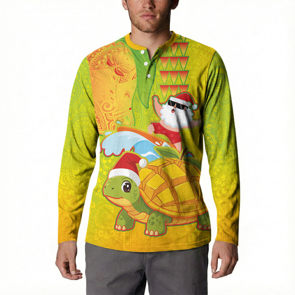 Hawaiian Mango Mele Kalikimaka Button Sweatshirt Santa Claus Surfing with Turtle Mango Christmas LT03 - Polynesian Pride
