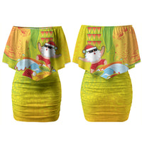 Hawaiian Mango Mele Kalikimaka Couples Matching Off Shoulder Short Dress and Hawaiian Shirt Santa Claus Surfing with Turtle Mango Christmas LT03 - Polynesian Pride
