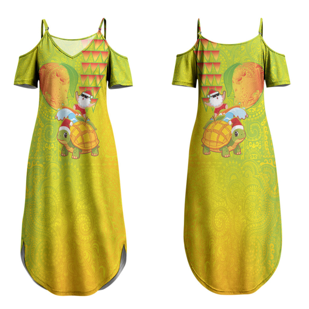 Hawaiian Mango Mele Kalikimaka Couples Matching Summer Maxi Dress and Long Sleeve Button Shirt Santa Claus Surfing with Turtle Mango Christmas LT03 - Polynesian Pride