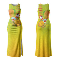 Hawaiian Mango Mele Kalikimaka Couples Matching Tank Maxi Dress and Hawaiian Shirt Santa Claus Surfing with Turtle Mango Christmas LT03 - Polynesian Pride