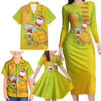 Hawaiian Mango Mele Kalikimaka Family Matching Long Sleeve Bodycon Dress and Hawaiian Shirt Santa Claus Surfing with Turtle Mango Christmas LT03 - Polynesian Pride