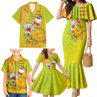 Hawaiian Mango Mele Kalikimaka Family Matching Mermaid Dress and Hawaiian Shirt Santa Claus Surfing with Turtle Mango Christmas LT03 - Polynesian Pride