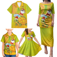 Hawaiian Mango Mele Kalikimaka Family Matching Puletasi and Hawaiian Shirt Santa Claus Surfing with Turtle Mango Christmas LT03 - Polynesian Pride