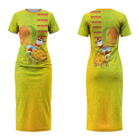 Hawaiian Mango Mele Kalikimaka Family Matching Short Sleeve Bodycon Dress and Hawaiian Shirt Santa Claus Surfing with Turtle Mango Christmas LT03 Mom's Dress Multicolor - Polynesian Pride