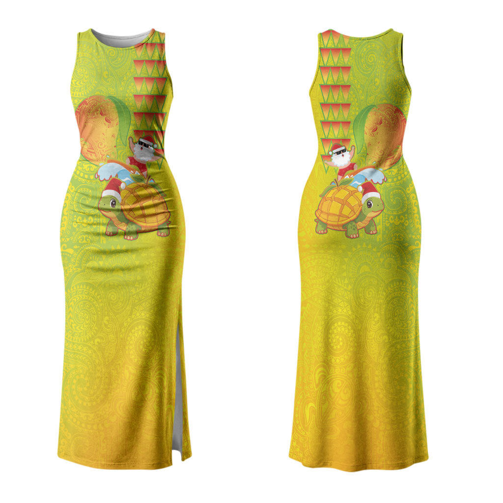 Hawaiian Mango Mele Kalikimaka Family Matching Tank Maxi Dress and Hawaiian Shirt Santa Claus Surfing with Turtle Mango Christmas LT03 Mom's Dress Multicolor - Polynesian Pride