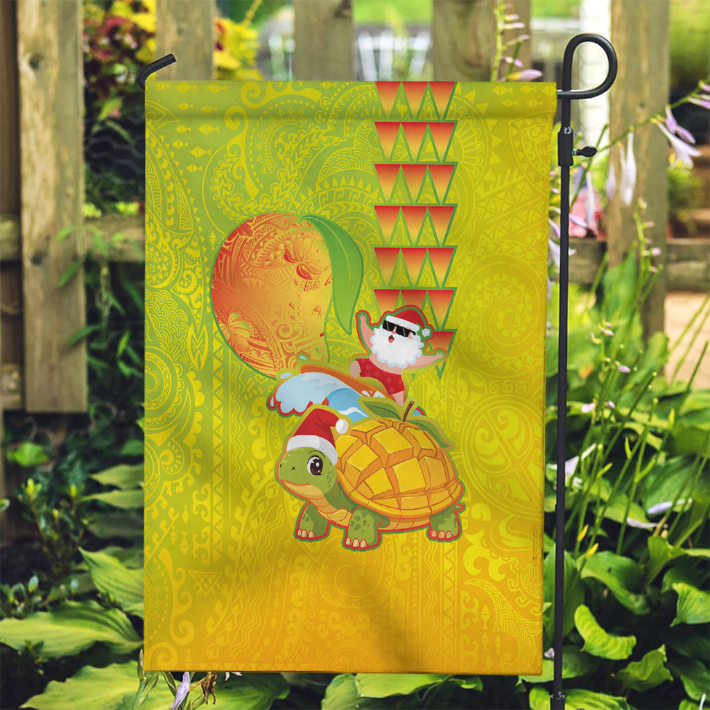 Hawaiian Mango Mele Kalikimaka Garden Flag Santa Claus Surfing with Turtle Mango Christmas LT03 Garden Flag Multicolor - Polynesian Pride