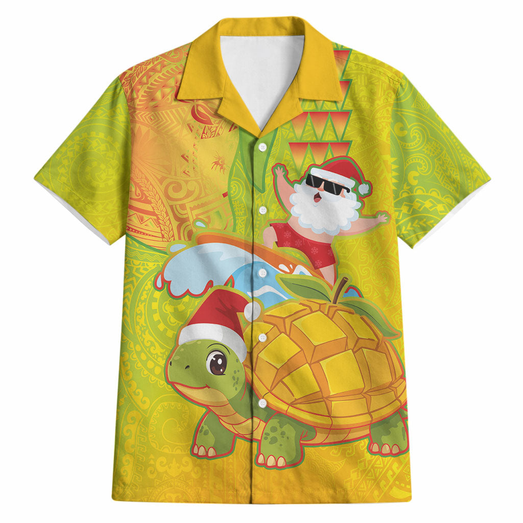 Hawaiian Mango Mele Kalikimaka Hawaiian Shirt Santa Claus Surfing with Turtle Mango Christmas LT03 Multicolor - Polynesian Pride