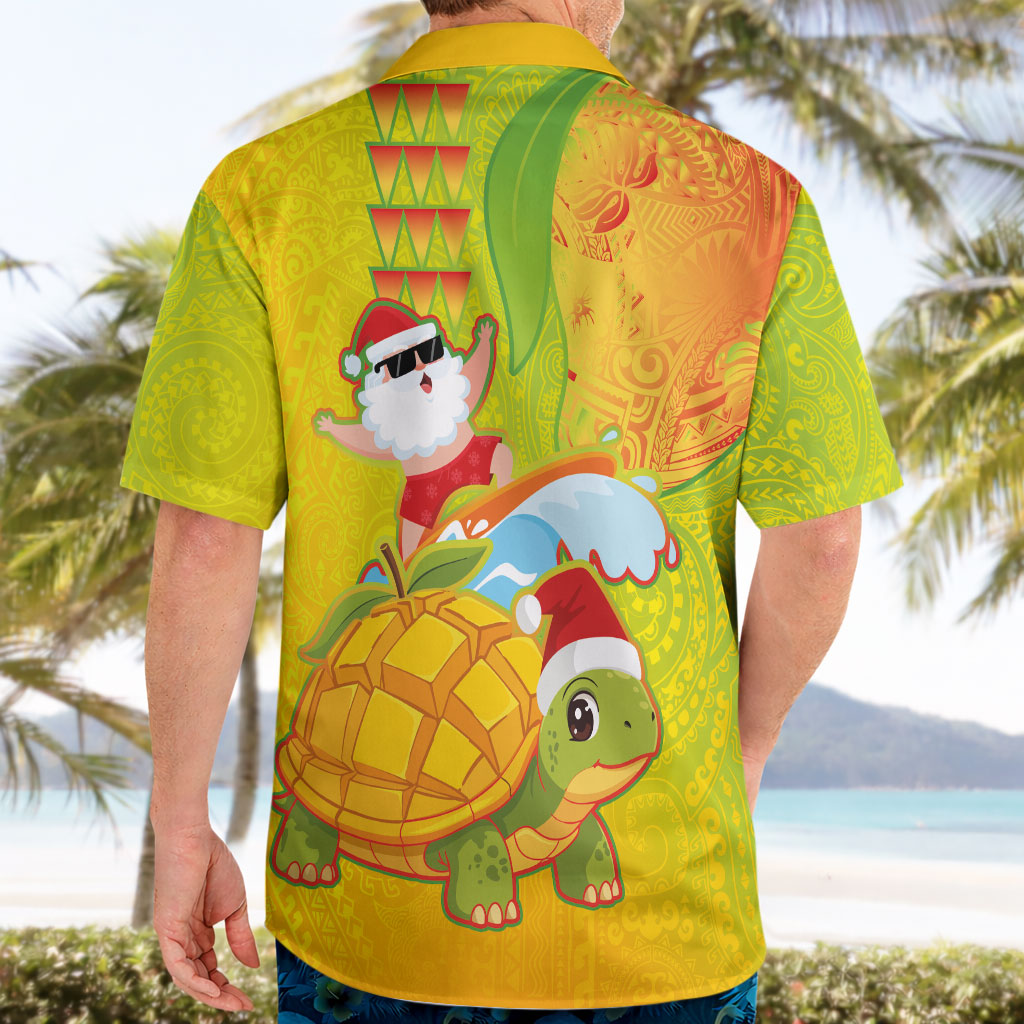 Hawaiian Mango Mele Kalikimaka Hawaiian Shirt Santa Claus Surfing with Turtle Mango Christmas LT03 - Polynesian Pride