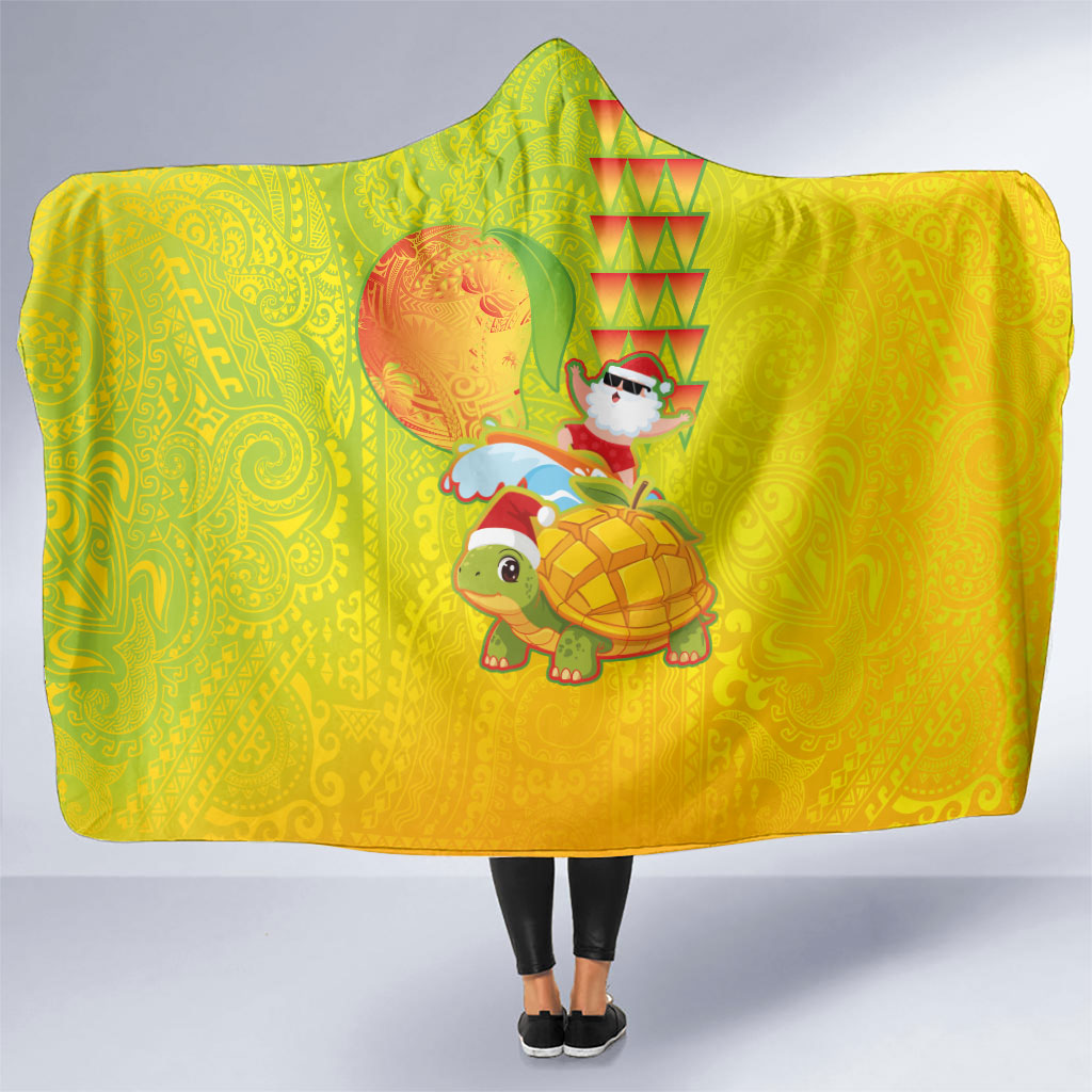 Hawaiian Mango Mele Kalikimaka Hooded Blanket Santa Claus Surfing with Turtle Mango Christmas LT03 One Size Multicolor - Polynesian Pride
