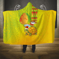 Hawaiian Mango Mele Kalikimaka Hooded Blanket Santa Claus Surfing with Turtle Mango Christmas LT03 - Polynesian Pride