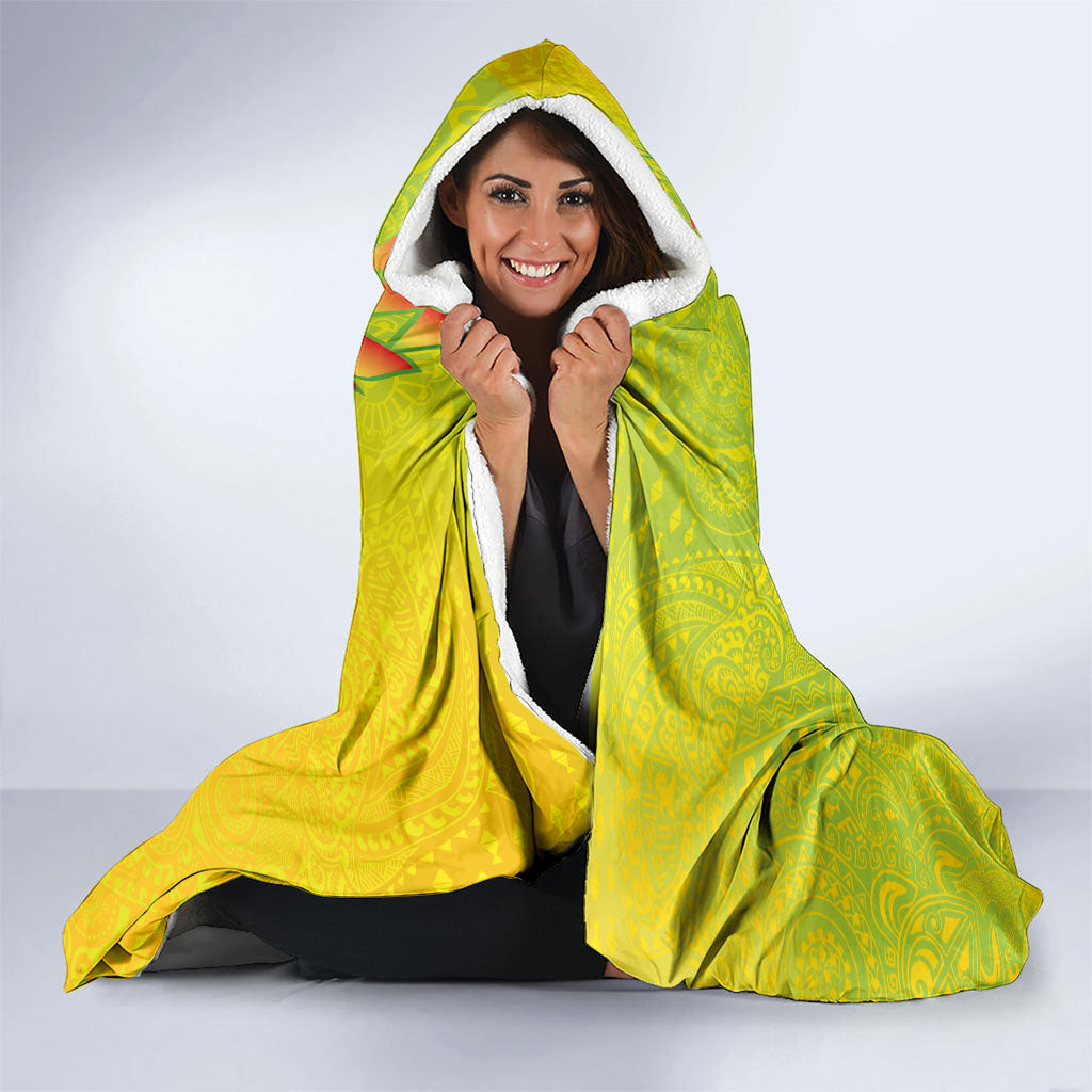Hawaiian Mango Mele Kalikimaka Hooded Blanket Santa Claus Surfing with Turtle Mango Christmas LT03 - Polynesian Pride