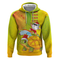 Hawaiian Mango Mele Kalikimaka Hoodie Santa Claus Surfing with Turtle Mango Christmas LT03 Pullover Hoodie Multicolor - Polynesian Pride