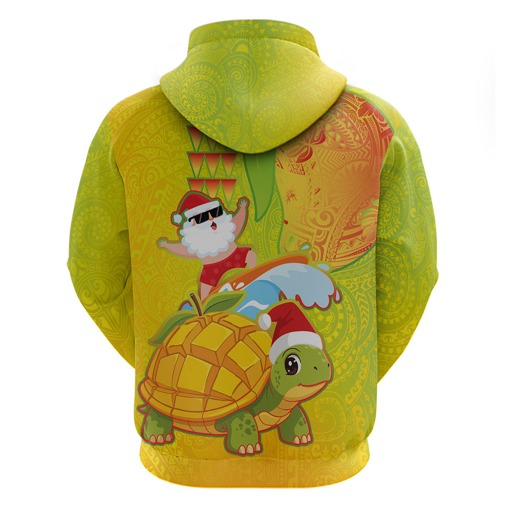 Hawaiian Mango Mele Kalikimaka Hoodie Santa Claus Surfing with Turtle Mango Christmas LT03 - Polynesian Pride