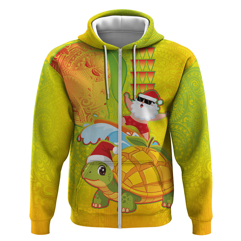 Hawaiian Mango Mele Kalikimaka Hoodie Santa Claus Surfing with Turtle Mango Christmas LT03 Zip Hoodie Multicolor - Polynesian Pride