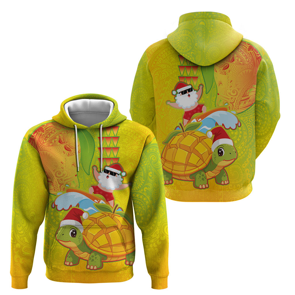 Hawaiian Mango Mele Kalikimaka Hoodie Santa Claus Surfing with Turtle Mango Christmas LT03 - Polynesian Pride