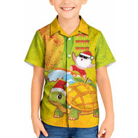 Hawaiian Mango Mele Kalikimaka Kid Hawaiian Shirt Santa Claus Surfing with Turtle Mango Christmas LT03 Kid Multicolor - Polynesian Pride