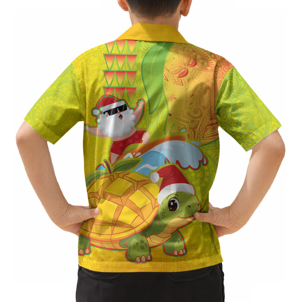 Hawaiian Mango Mele Kalikimaka Kid Hawaiian Shirt Santa Claus Surfing with Turtle Mango Christmas LT03 - Polynesian Pride