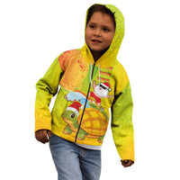Hawaiian Mango Mele Kalikimaka Kid Hoodie Santa Claus Surfing with Turtle Mango Christmas LT03 - Polynesian Pride