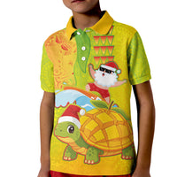 Hawaiian Mango Mele Kalikimaka Kid Polo Shirt Santa Claus Surfing with Turtle Mango Christmas LT03 Kid Multicolor - Polynesian Pride