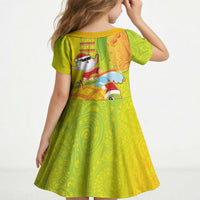 Hawaiian Mango Mele Kalikimaka Kid Short Sleeve Dress Santa Claus Surfing with Turtle Mango Christmas LT03 - Polynesian Pride