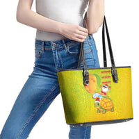 Hawaiian Mango Mele Kalikimaka Leather Tote Bag Santa Claus Surfing with Turtle Mango Christmas LT03 - Polynesian Pride