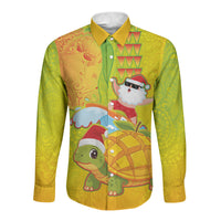 Hawaiian Mango Mele Kalikimaka Long Sleeve Button Shirt Santa Claus Surfing with Turtle Mango Christmas LT03 Unisex Multicolor - Polynesian Pride