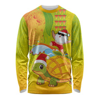 Hawaiian Mango Mele Kalikimaka Long Sleeve Shirt Santa Claus Surfing with Turtle Mango Christmas LT03 Unisex Multicolor - Polynesian Pride