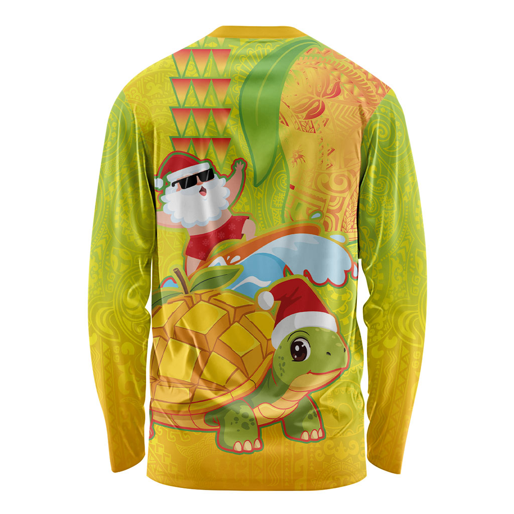 Hawaiian Mango Mele Kalikimaka Long Sleeve Shirt Santa Claus Surfing with Turtle Mango Christmas LT03 - Polynesian Pride