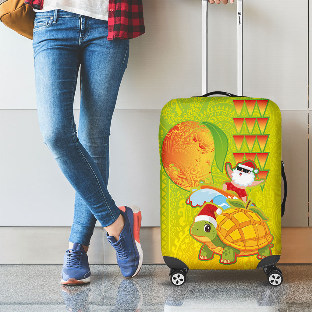 Hawaiian Mango Mele Kalikimaka Luggage Cover Santa Claus Surfing with Turtle Mango Christmas LT03 - Polynesian Pride