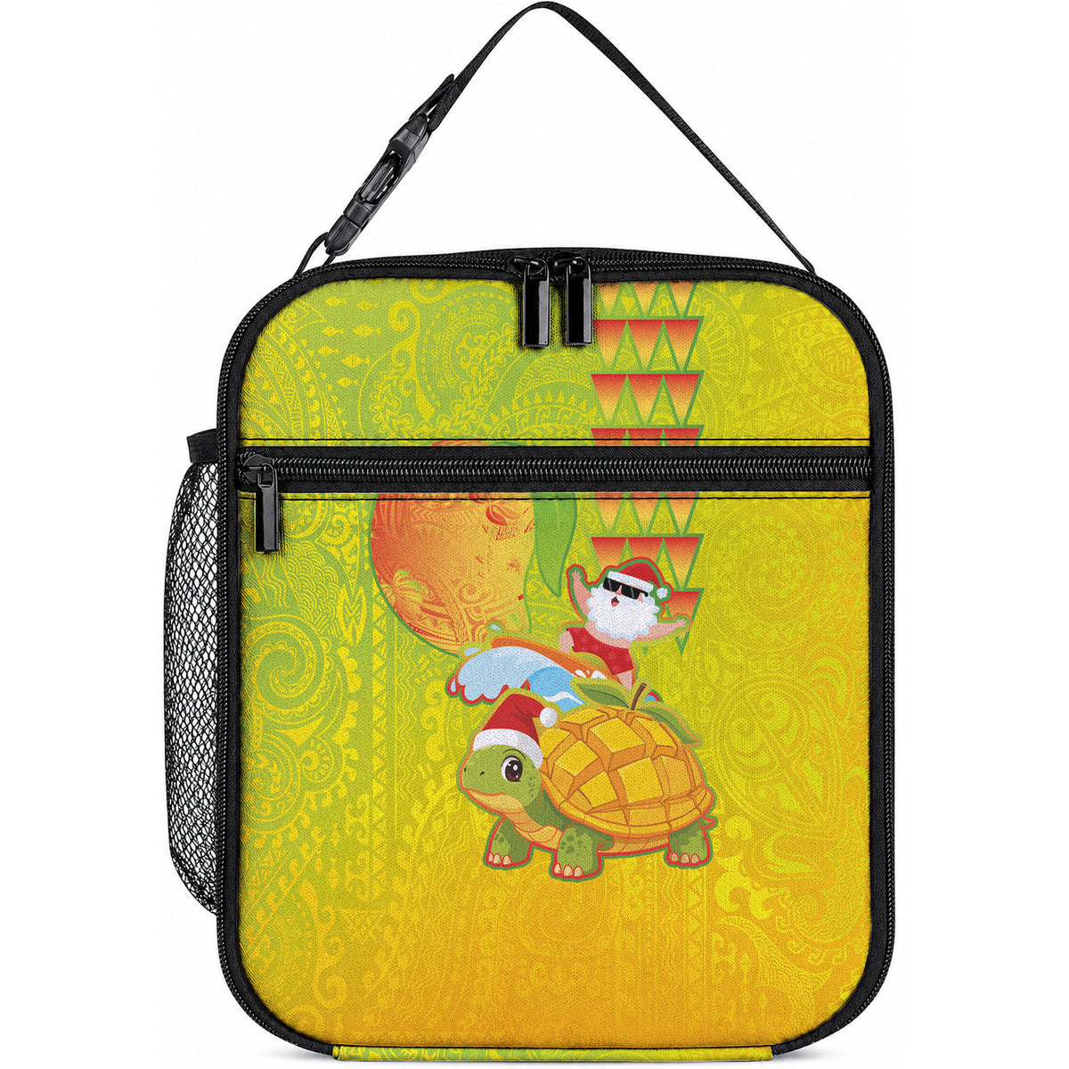 Hawaiian Mango Mele Kalikimaka Lunch Bag Santa Claus Surfing with Turtle Mango Christmas