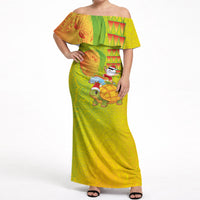 Hawaiian Mango Mele Kalikimaka Off Shoulder Maxi Dress Santa Claus Surfing with Turtle Mango Christmas LT03 Women Multicolor - Polynesian Pride