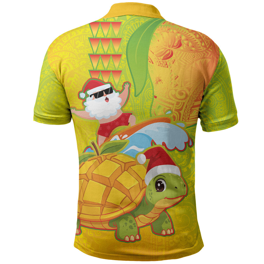 Hawaiian Mango Mele Kalikimaka Polo Shirt Santa Claus Surfing with Turtle Mango Christmas LT03 - Polynesian Pride