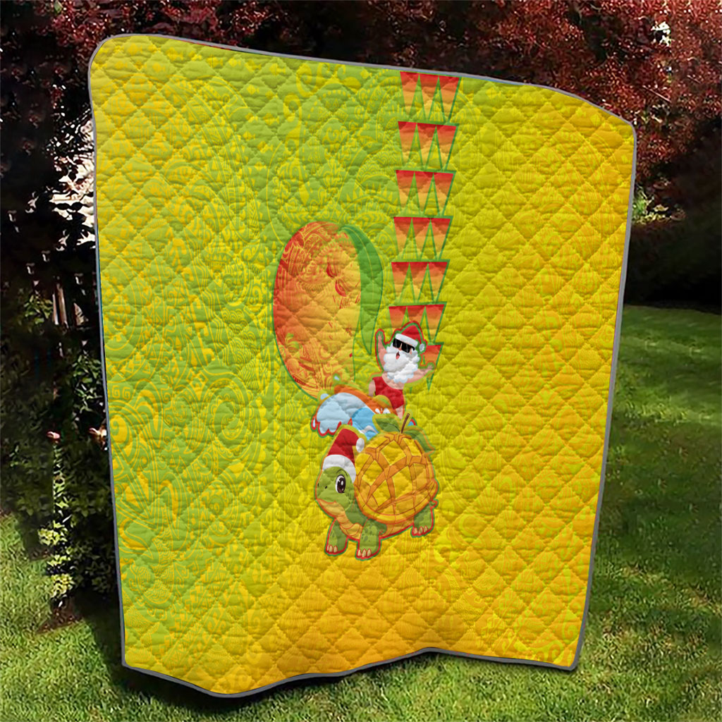 Hawaiian Mango Mele Kalikimaka Quilt Santa Claus Surfing with Turtle Mango Christmas LT03 - Polynesian Pride
