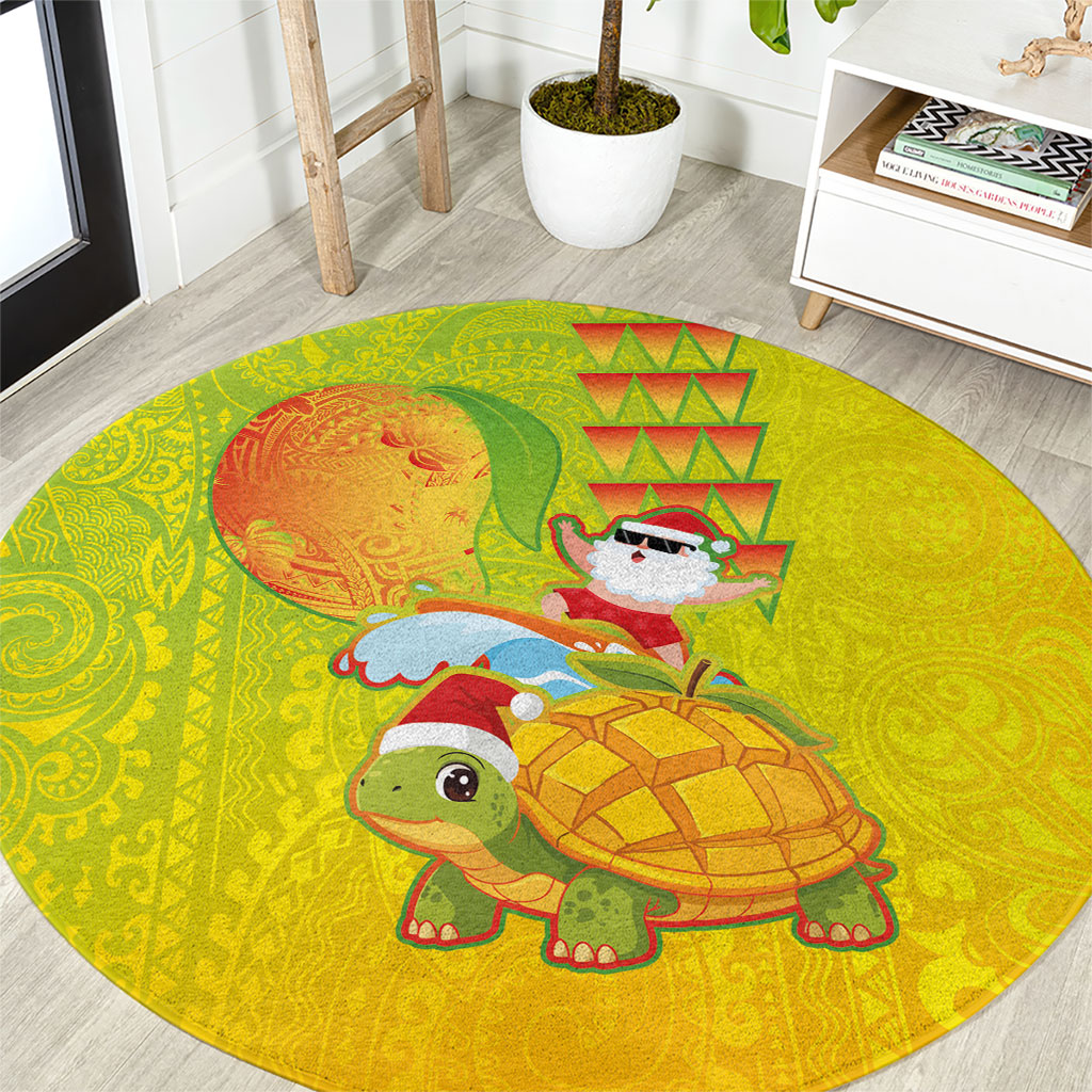 Hawaiian Mango Mele Kalikimaka Round Carpet Santa Claus Surfing with Turtle Mango Christmas LT03 Multicolor - Polynesian Pride