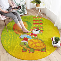 Hawaiian Mango Mele Kalikimaka Round Carpet Santa Claus Surfing with Turtle Mango Christmas LT03 - Polynesian Pride