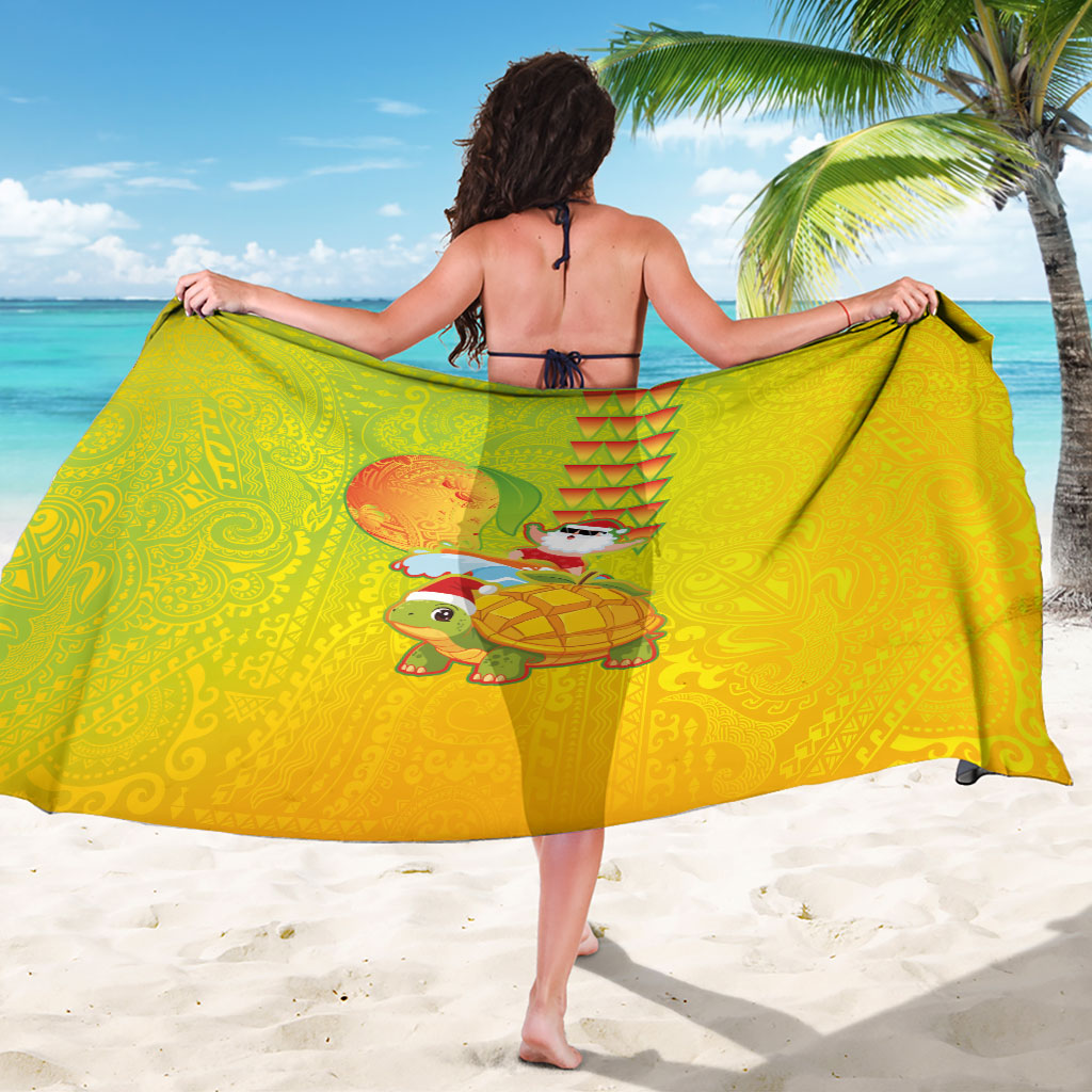 Hawaiian Mango Mele Kalikimaka Sarong Santa Claus Surfing with Turtle Mango Christmas LT03 - Polynesian Pride